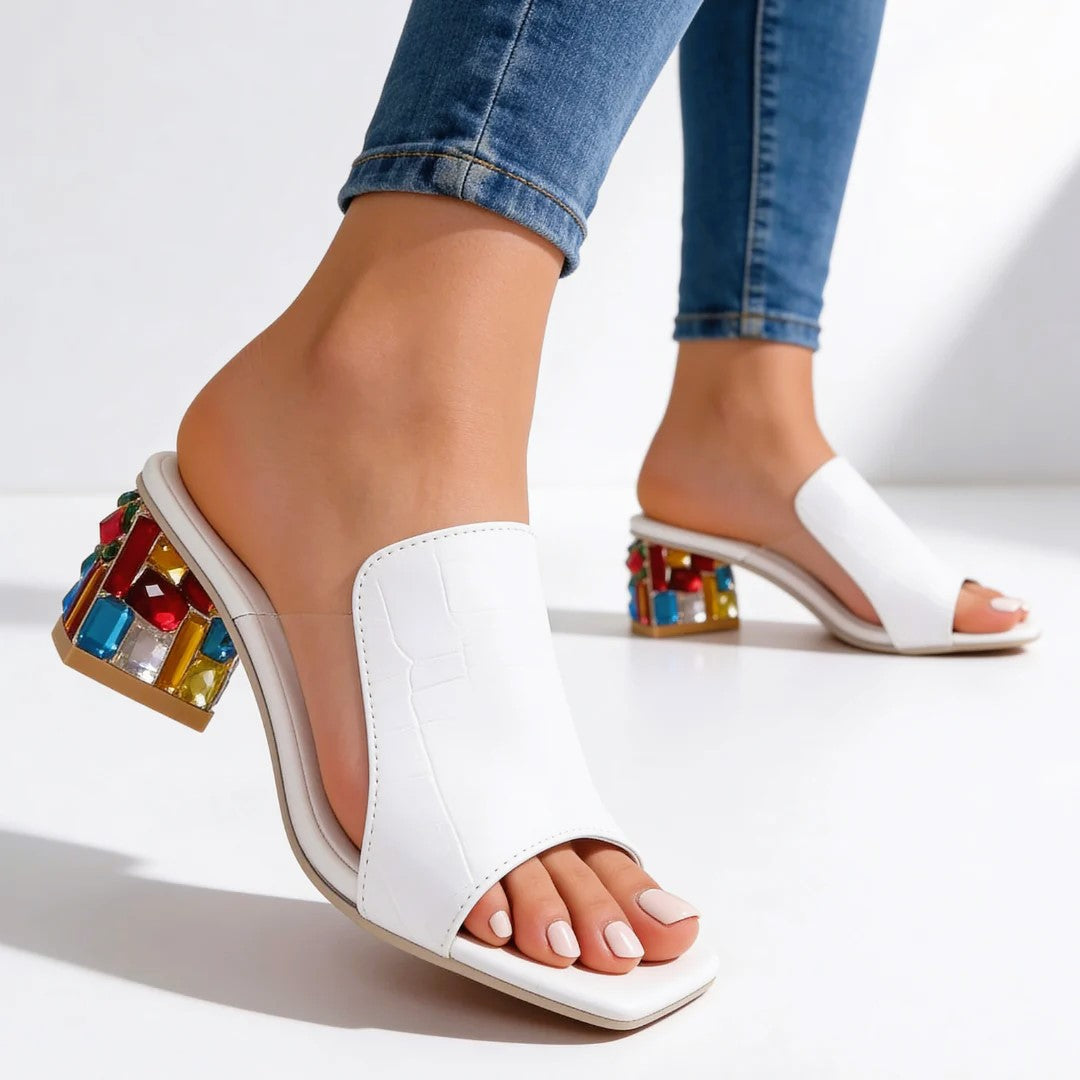 Barbara | Women's Open Toe Jewel Block Heel Sandals