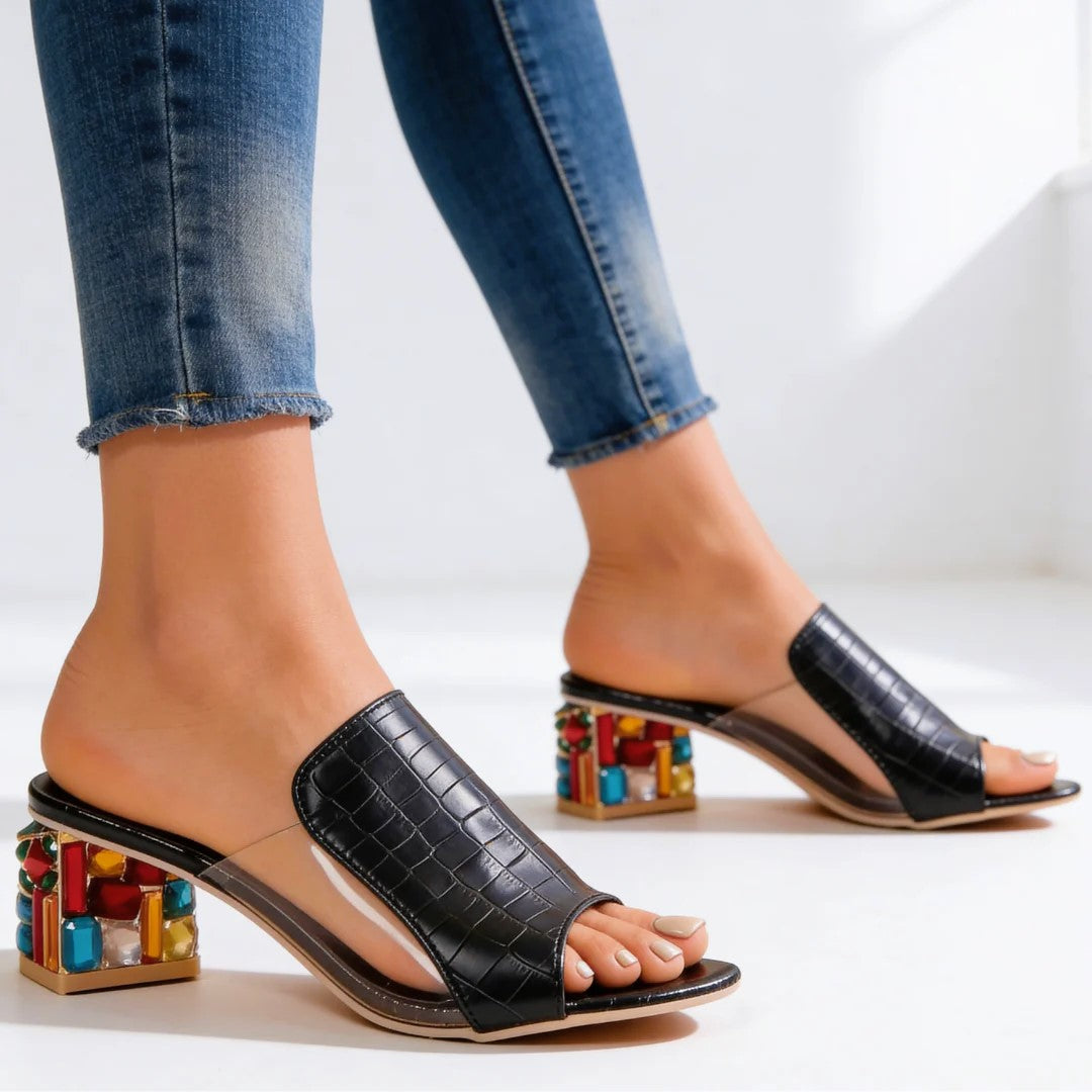 Barbara | Women's Open Toe Jewel Block Heel Sandals