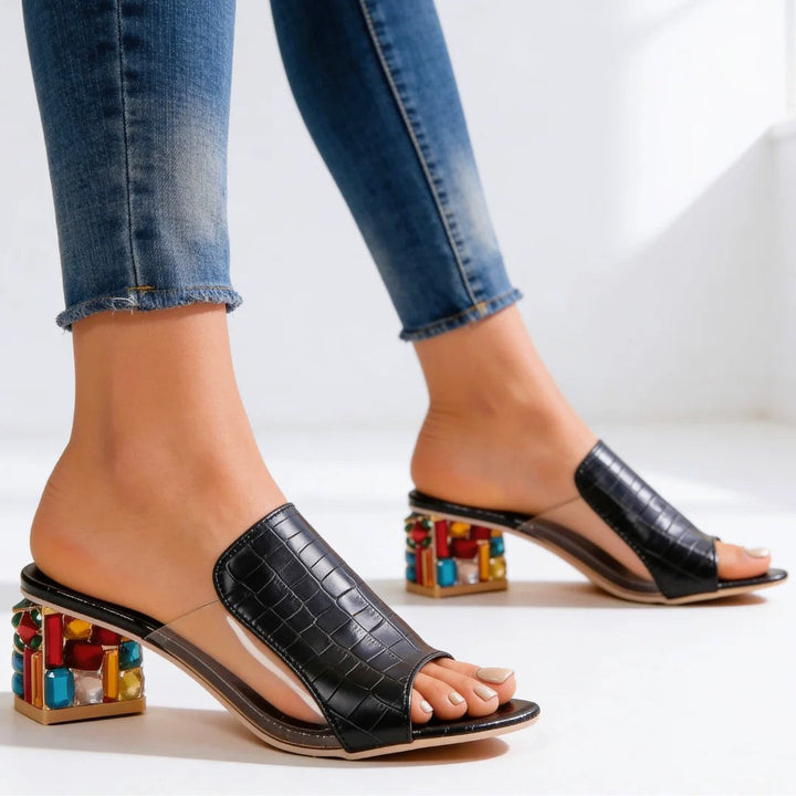 Barbara | Women's Open Toe Jewel Block Heel Sandals