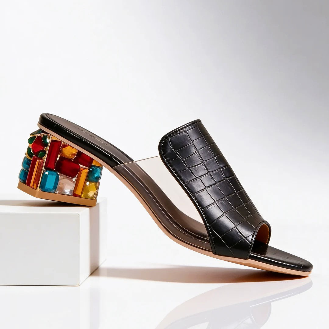Barbara | Women's Open Toe Jewel Block Heel Sandals