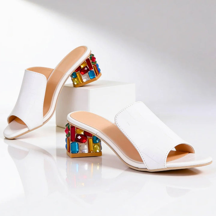 Barbara | Women's Open Toe Jewel Block Heel Sandals