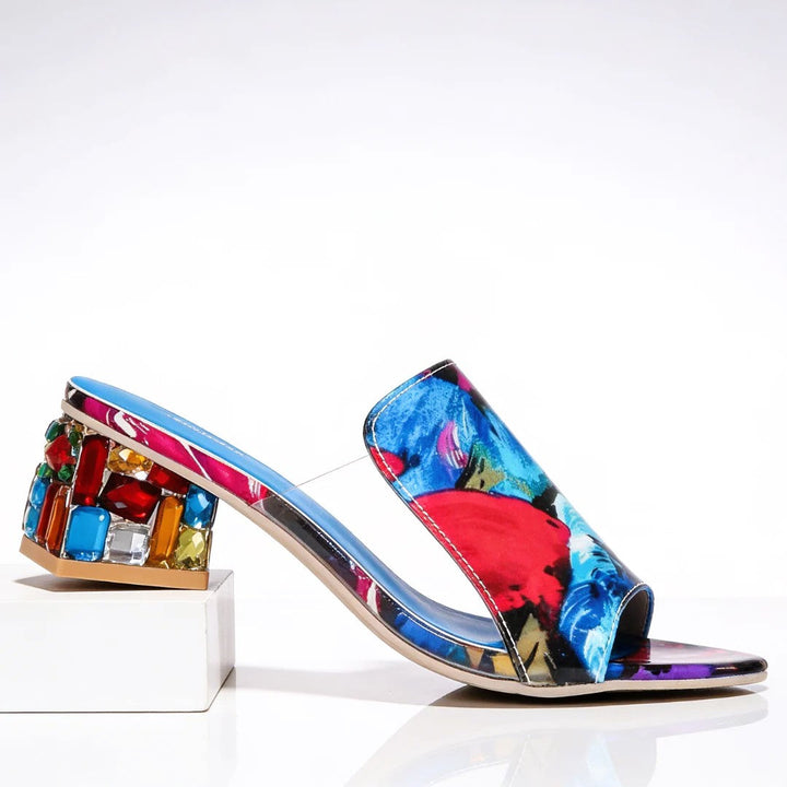 Barbara | Women's Open Toe Jewel Block Heel Sandals