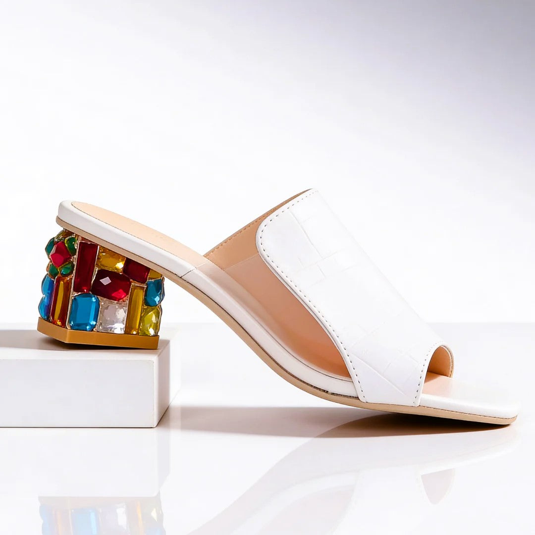 Barbara | Women's Open Toe Jewel Block Heel Sandals