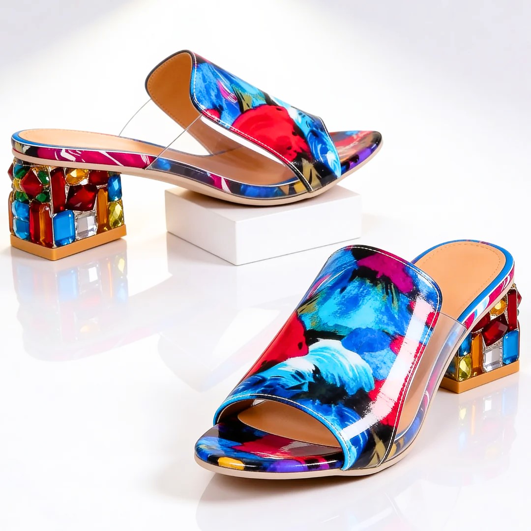 Barbara | Women's Open Toe Jewel Block Heel Sandals