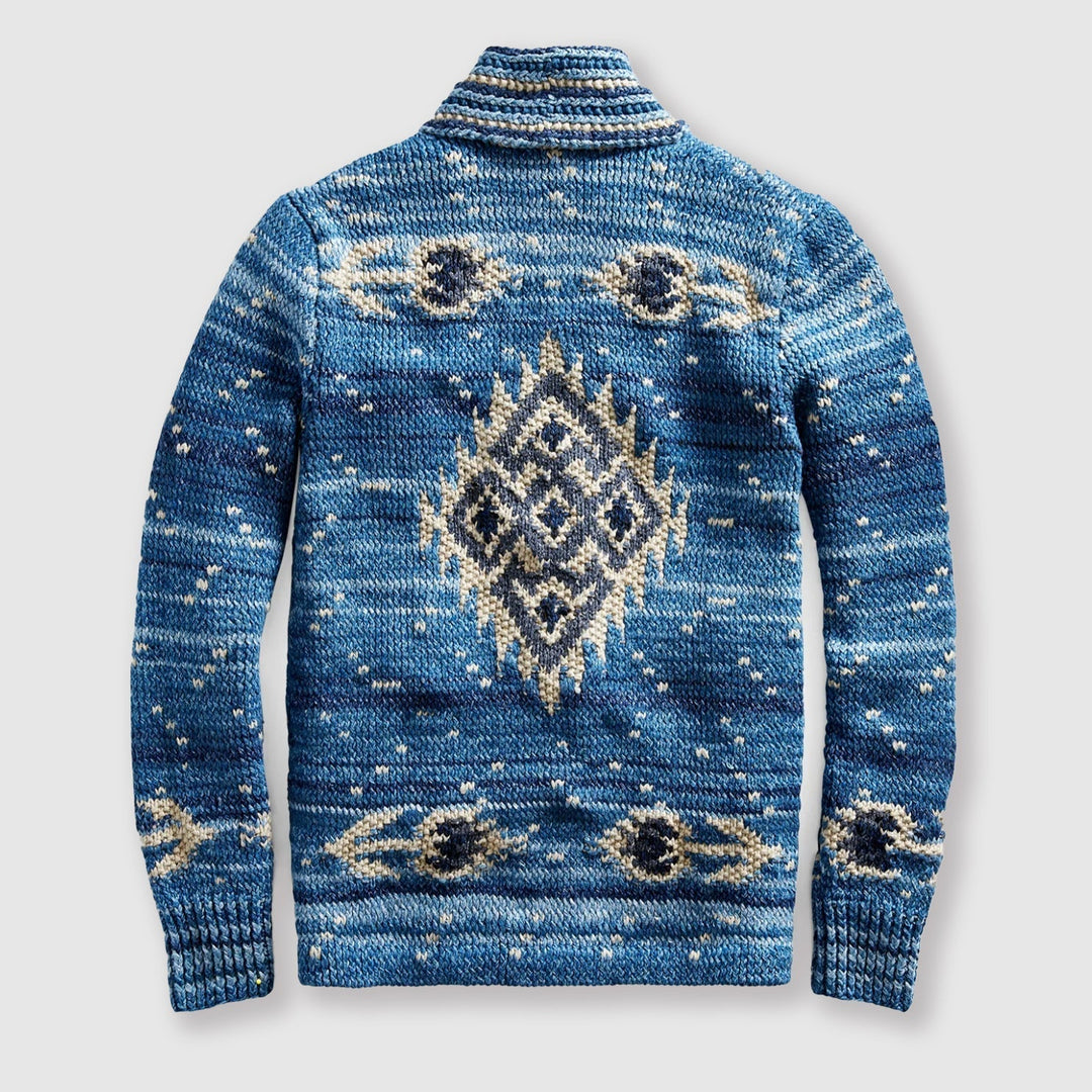 Men's Jacquard Pattern Shawl Collar Button Cardigan