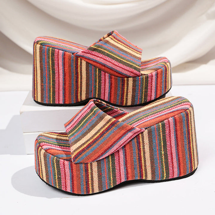 Bianca | Women's Boho Striped Wedge Slide Sandals