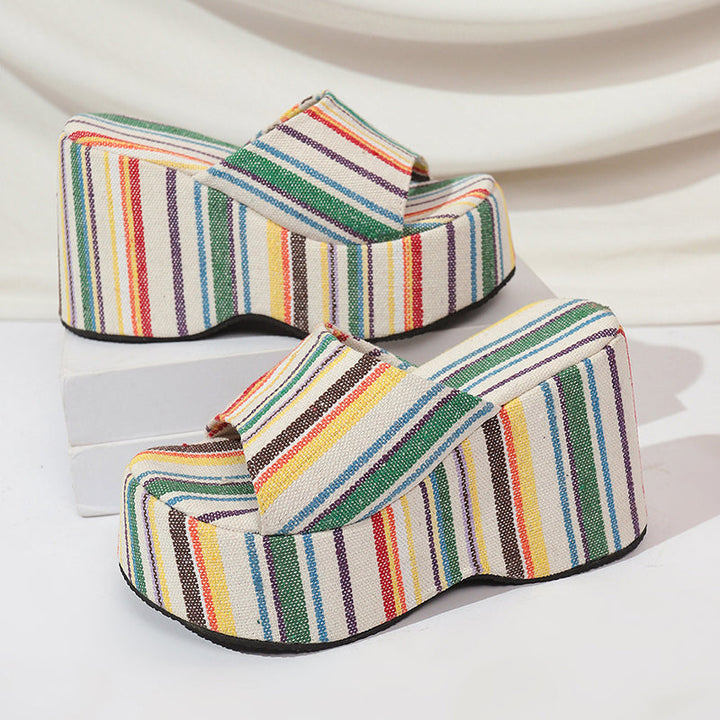 Bianca | Women's Boho Striped Wedge Slide Sandals
