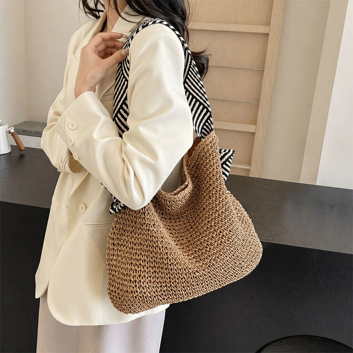 Women's Striped Woven Slouch Tote Bag