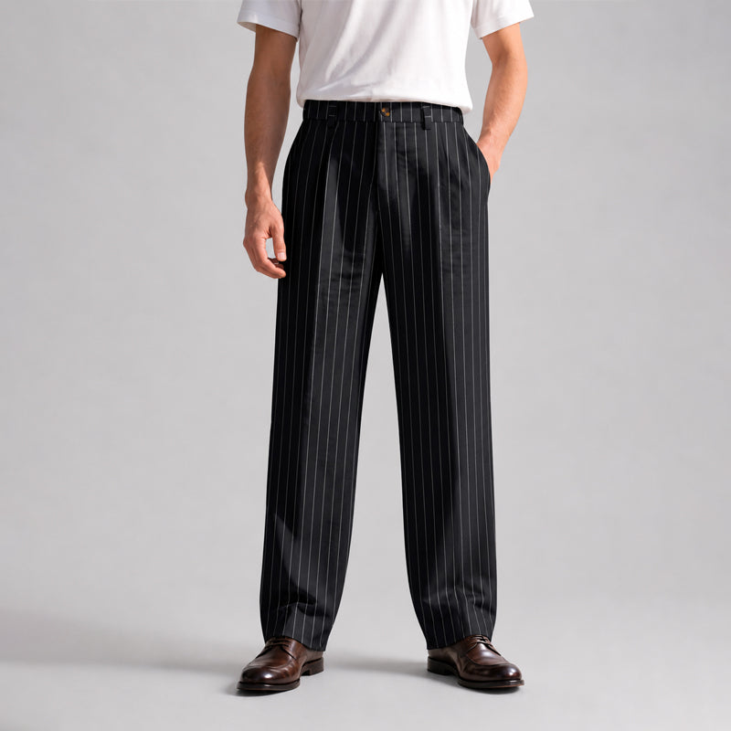 Blake | Men's Relaxed Fit Wide-Leg Striped Trousers