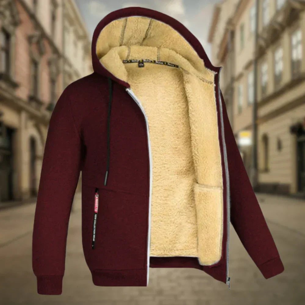 Men's Sherpa-Lined Full-Zip Hooded Winter Sweatshirt Jacket