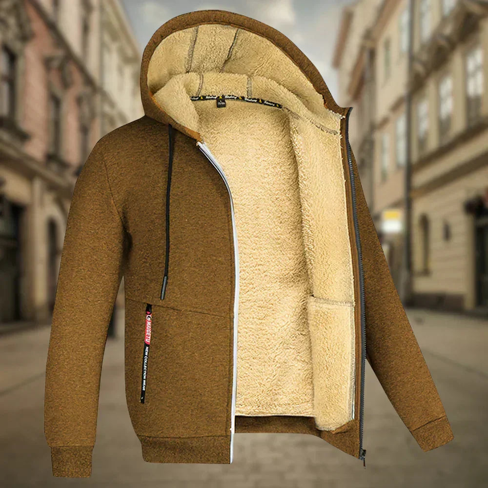 Men's Sherpa-Lined Full-Zip Hooded Winter Sweatshirt Jacket