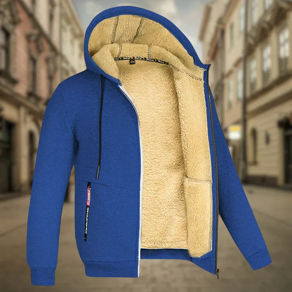 Men's Sherpa-Lined Full-Zip Hooded Winter Sweatshirt Jacket
