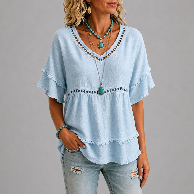 Brenda | Women's Boho Eyelet Trim Blouse