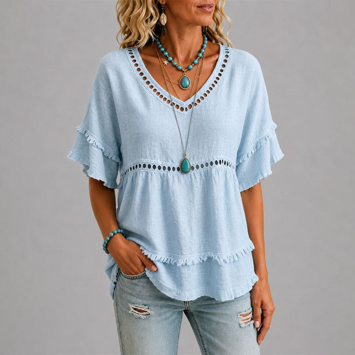 Brenda | Women's Boho Eyelet Trim Blouse