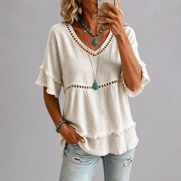 Brenda | Women's Boho Eyelet Trim Blouse