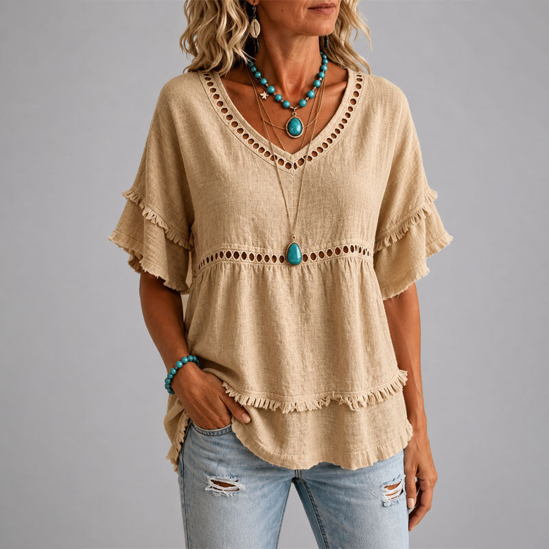Brenda | Women's Boho Eyelet Trim Blouse