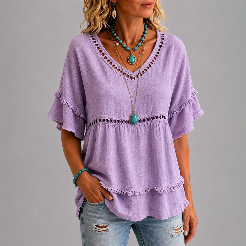 Brenda | Women's Boho Eyelet Trim Blouse
