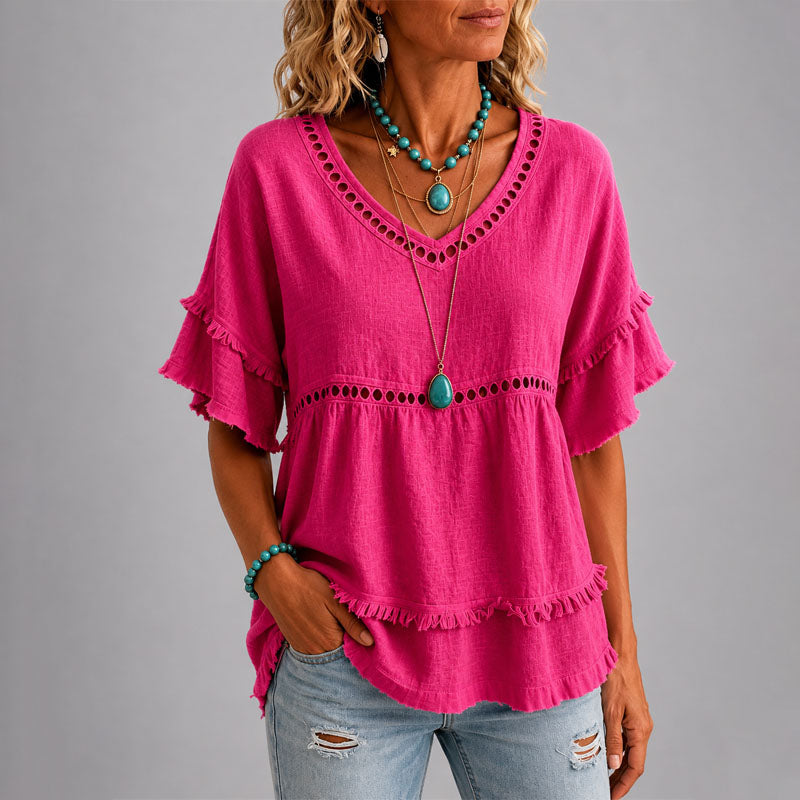 Brenda | Women's Boho Eyelet Trim Blouse