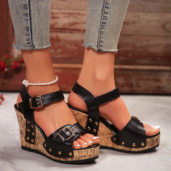 Brittany | Women's Studded Buckled Wedge Sandals
