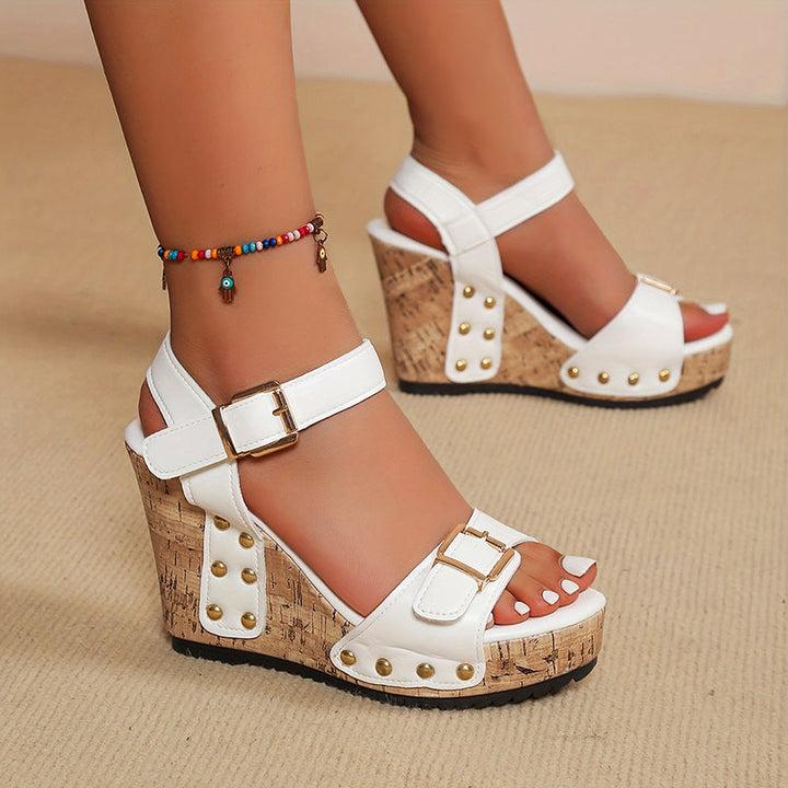 Brittany | Women's Studded Buckled Wedge Sandals