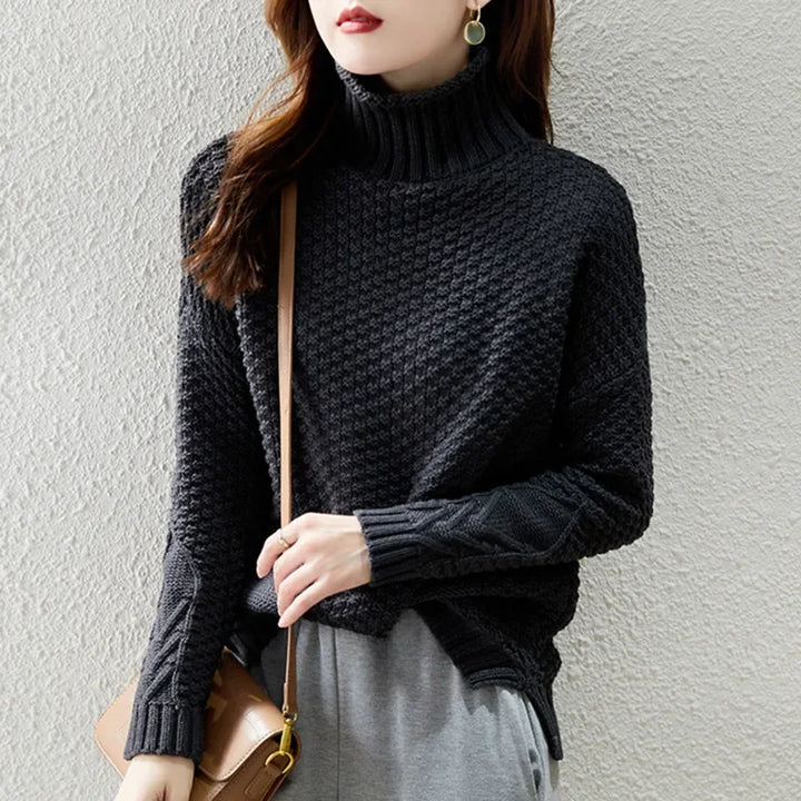 Women's Cozy Drop Shoulder Cable Knit Turtleneck Sweater