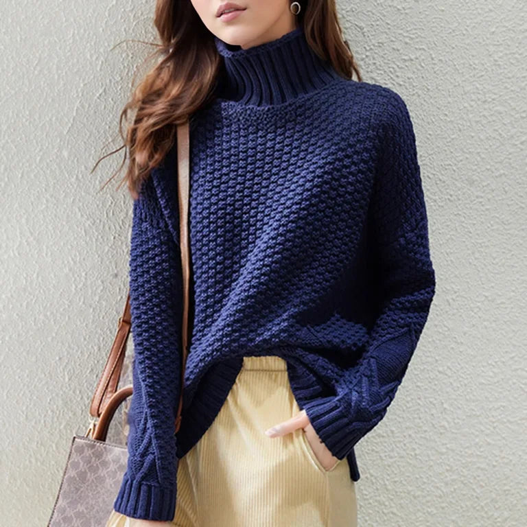 Women's Cozy Drop Shoulder Cable Knit Turtleneck Sweater