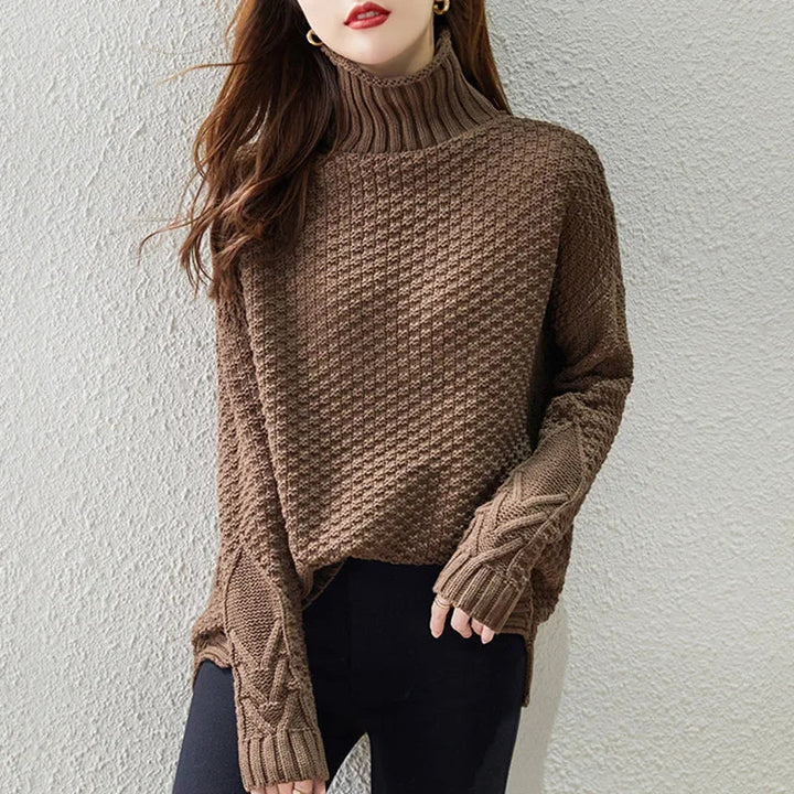 Women's Cozy Drop Shoulder Cable Knit Turtleneck Sweater