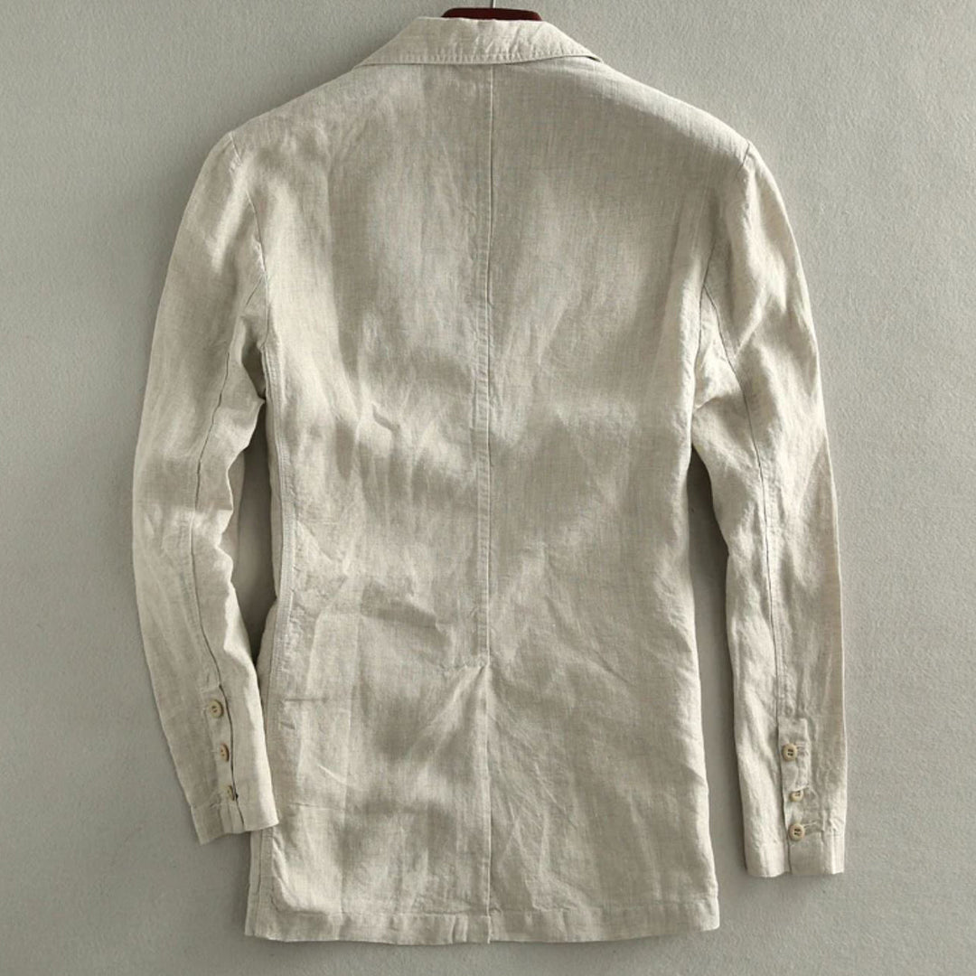 Men's Casual Linen Blazer with Patch Pockets