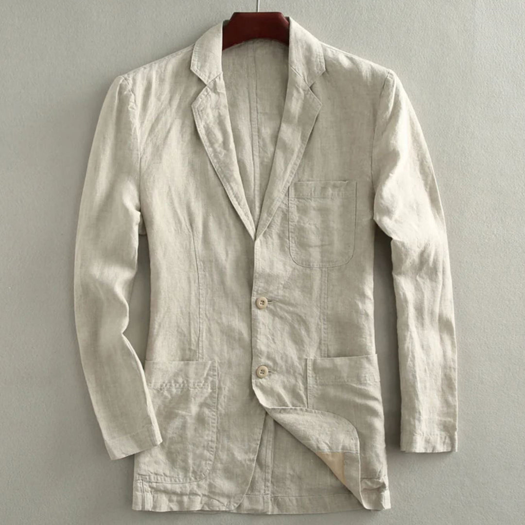 Men's Casual Linen Blazer with Patch Pockets