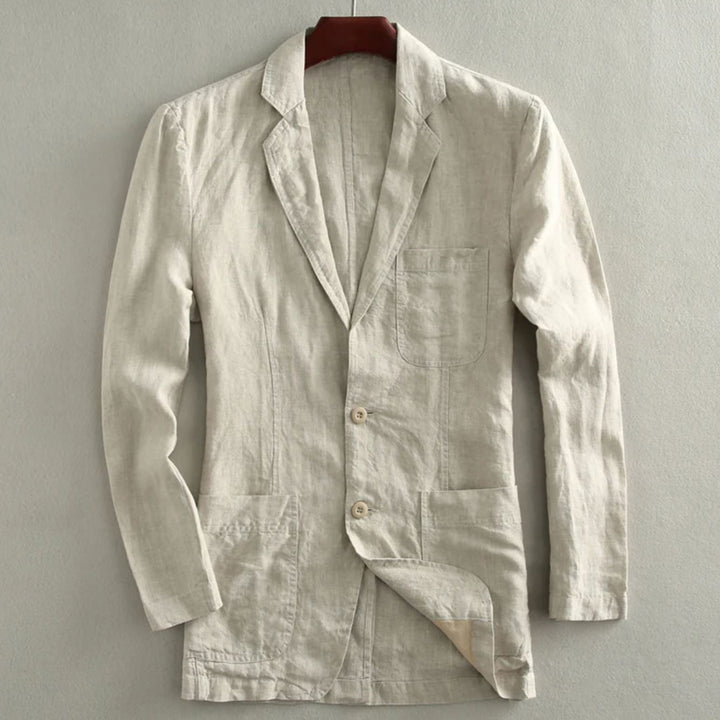 Men's Casual Linen Blazer with Patch Pockets