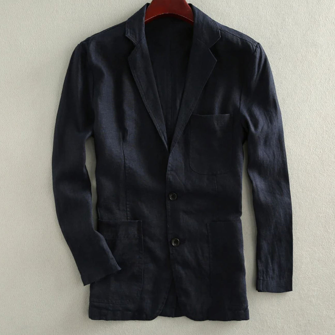 Men's Casual Linen Blazer with Patch Pockets