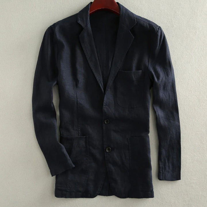 Men's Casual Linen Blazer with Patch Pockets