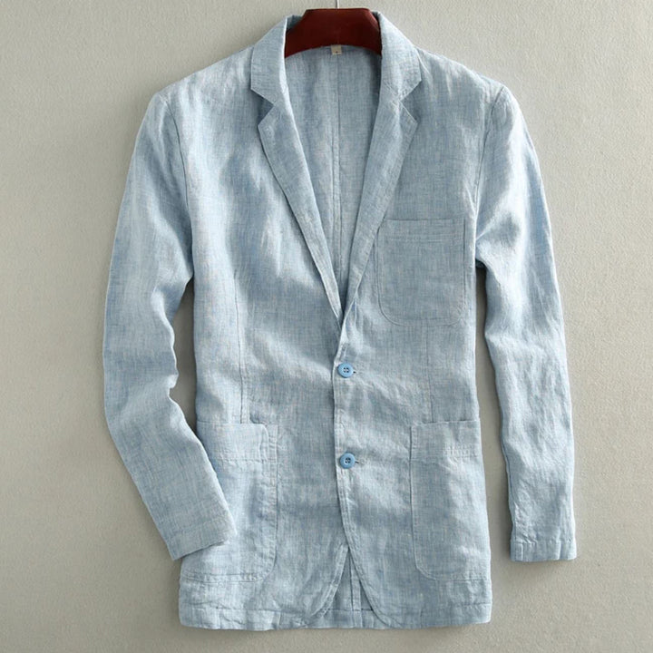 Men's Casual Linen Blazer with Patch Pockets