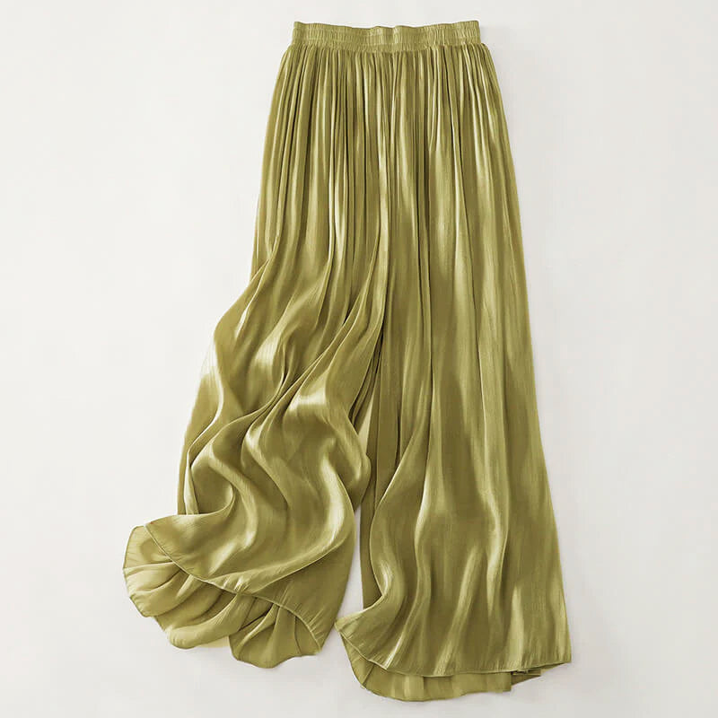 Callie | Women's Satin Pleated Wide-Leg Pants