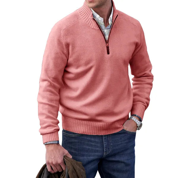 Men's Quarter-Zip Mock Neck Long Sleeve Pullover Sweater