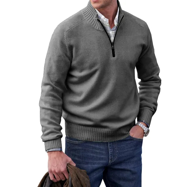 Men's Quarter-Zip Mock Neck Long Sleeve Pullover Sweater