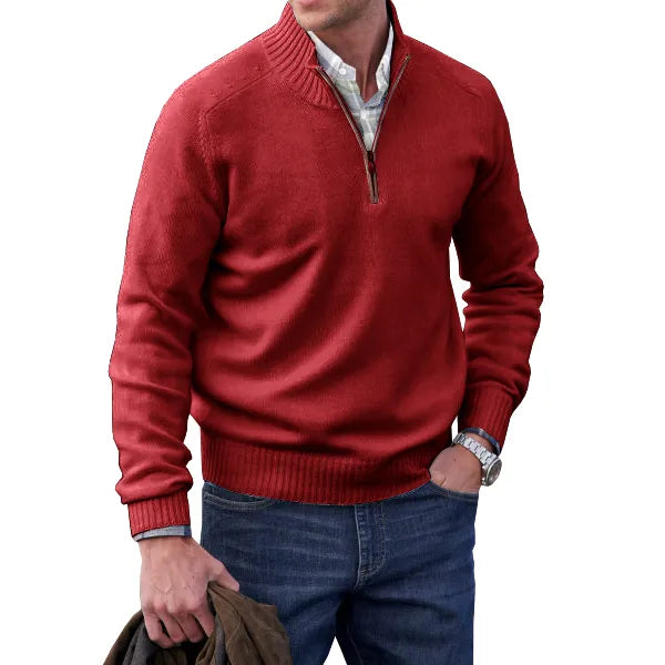 Men's Quarter-Zip Mock Neck Long Sleeve Pullover Sweater