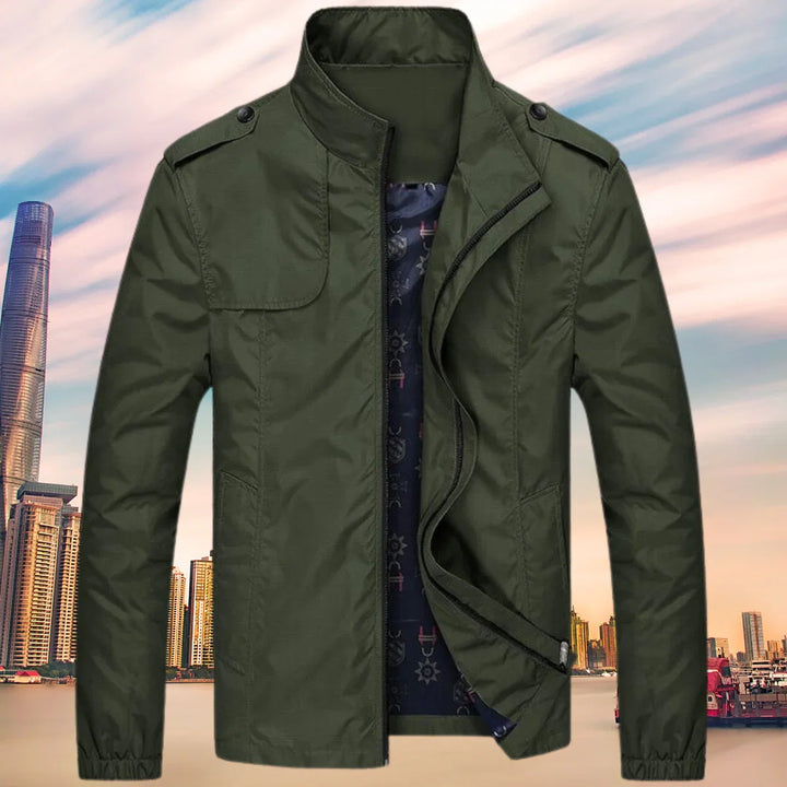Men's Slim-Fit Stand Collar Zip-Up Windbreaker Jacket