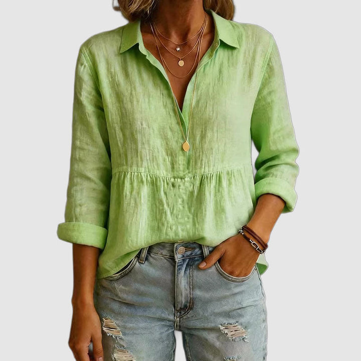 Camille | Women's Long Sleeve Cotton V-Neck Blouse
