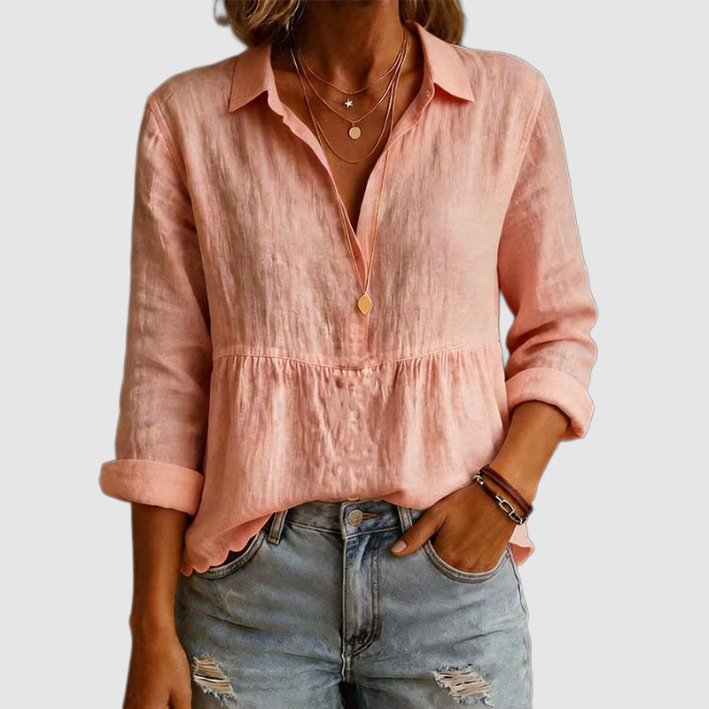 Camille | Women's Long Sleeve Cotton V-Neck Blouse