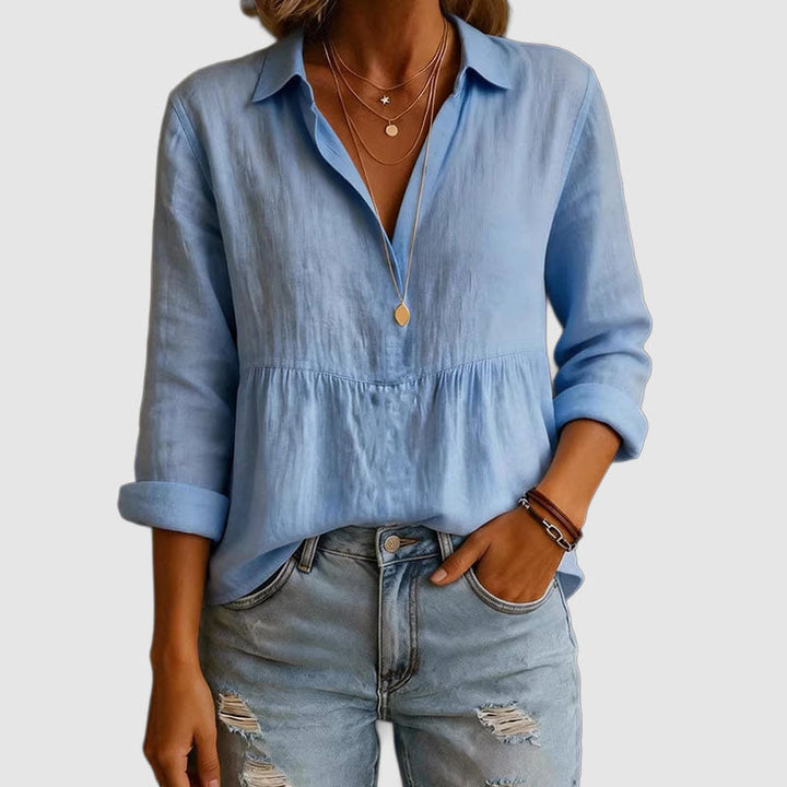 Camille | Women's Long Sleeve Cotton V-Neck Blouse