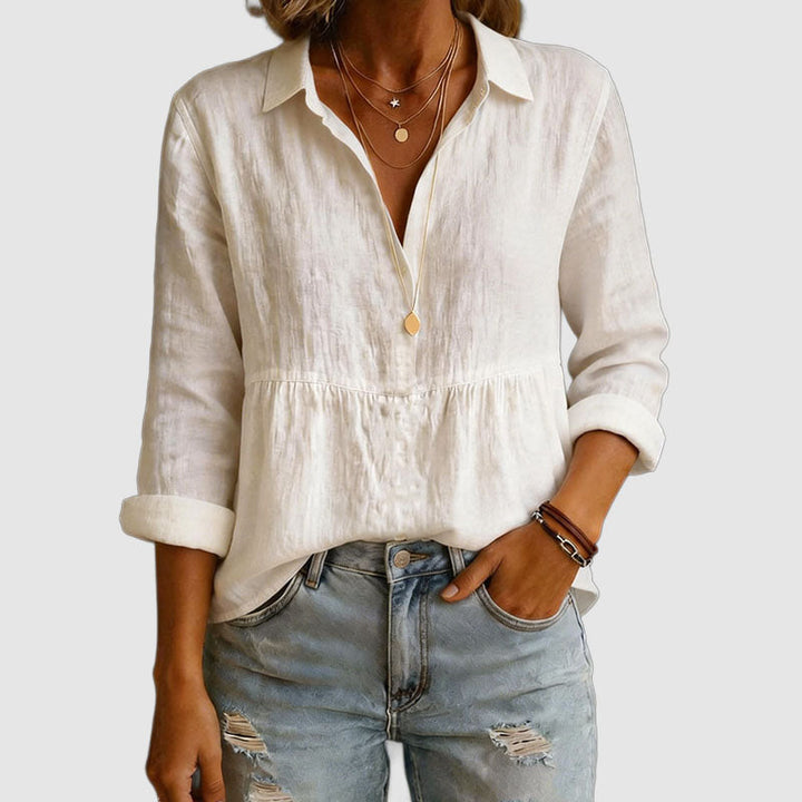 Camille | Women's Long Sleeve Cotton V-Neck Blouse