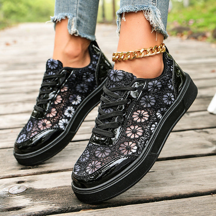 Women's Floral Lace Platform Sneakers for Stylish Comfort