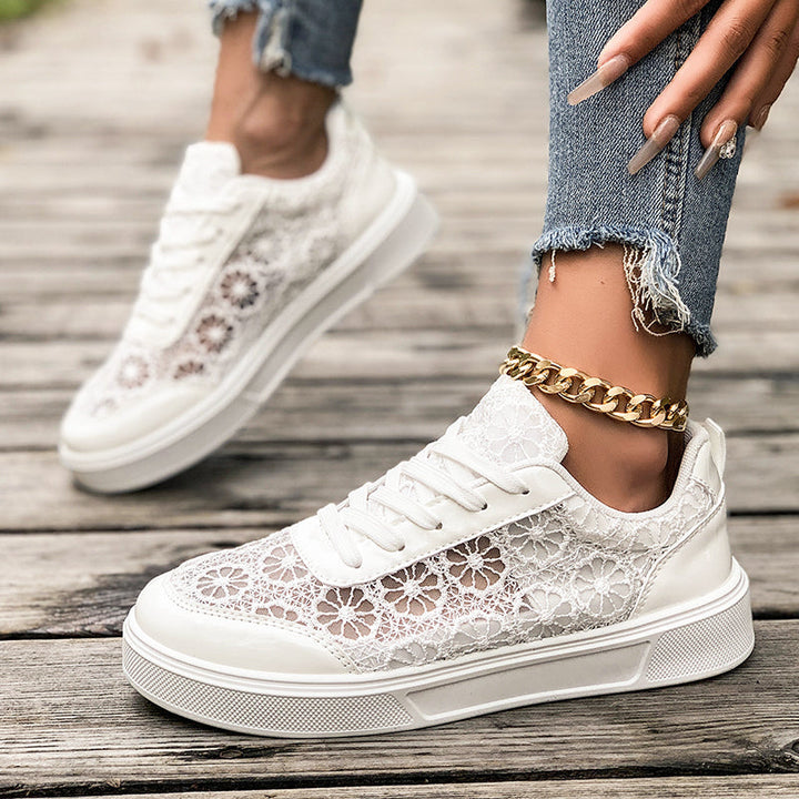 Women's Floral Lace Platform Sneakers for Stylish Comfort