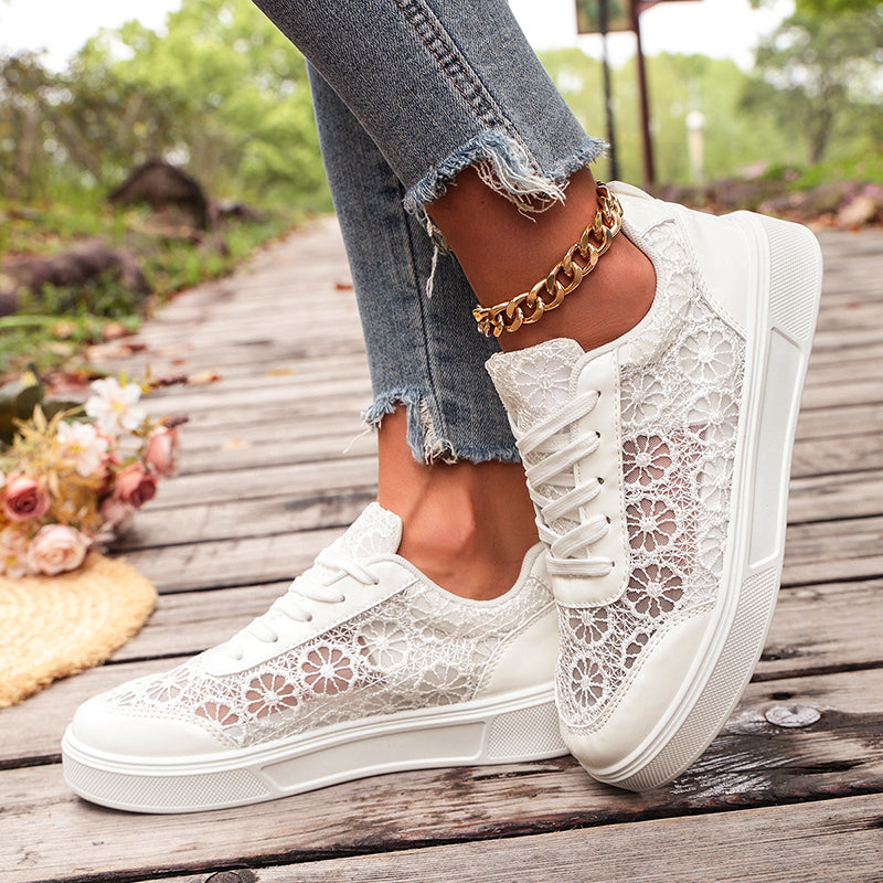 Women's Floral Lace Platform Sneakers for Stylish Comfort