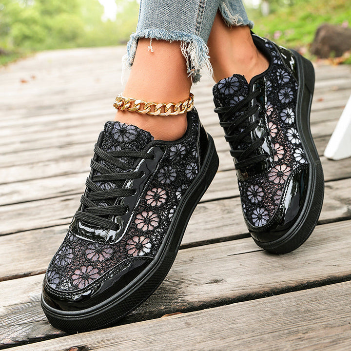 Women's Floral Lace Platform Sneakers for Stylish Comfort