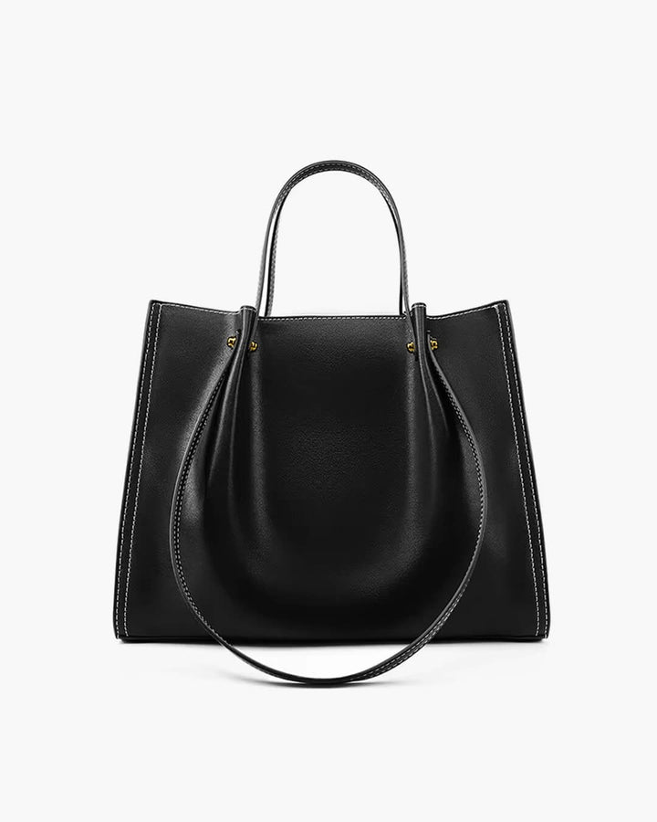 Women's Minimalist Contrast-Stitch Vegan Leather Tote Bag