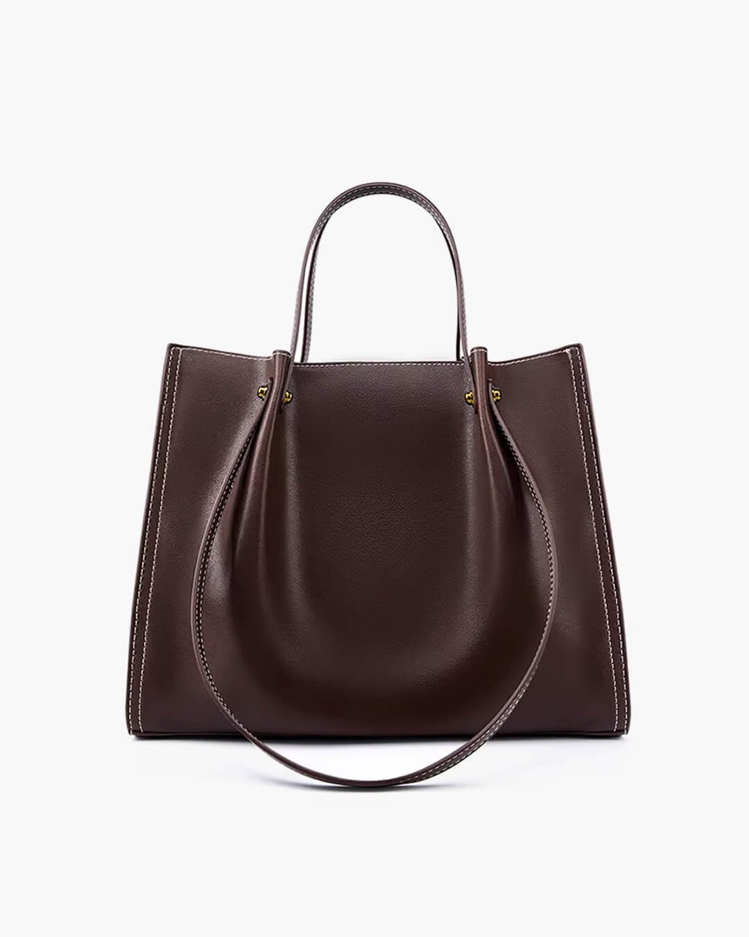 Women's Minimalist Contrast-Stitch Vegan Leather Tote Bag