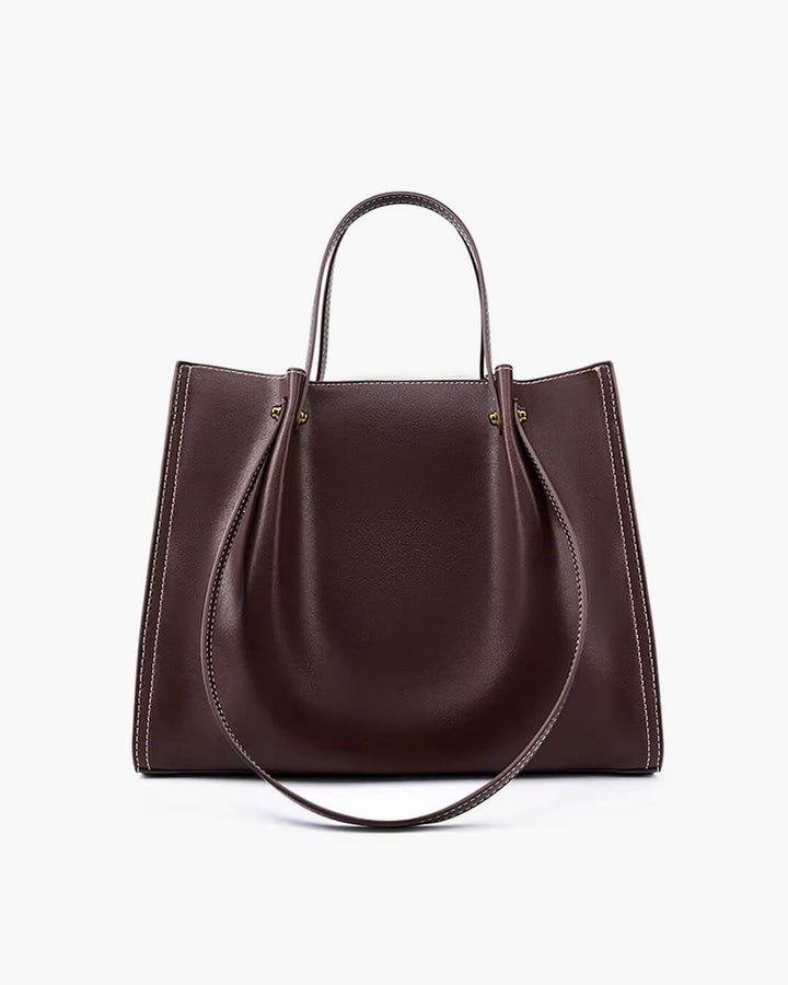Women's Minimalist Contrast-Stitch Vegan Leather Tote Bag