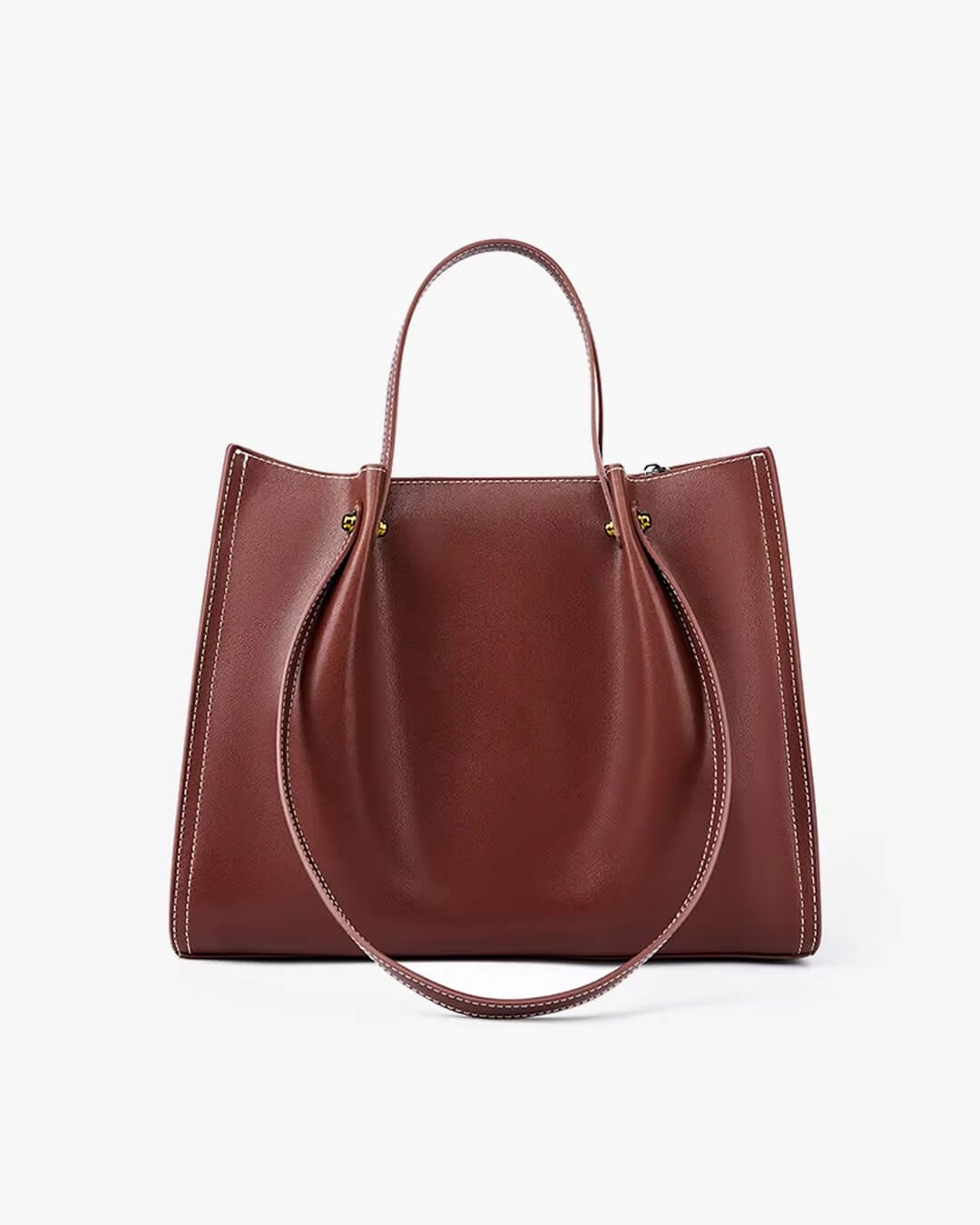 Women's Minimalist Contrast-Stitch Vegan Leather Tote Bag
